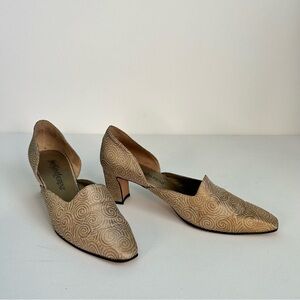 Vintage Yves Saint Laurent Pumps d’Orsay Gold Swing Brocade Block Heel Women’s 9